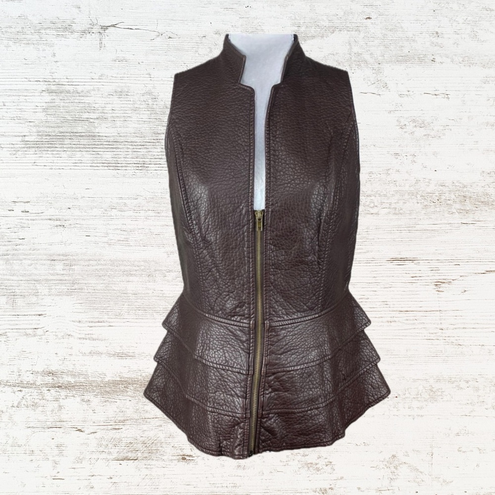 Brown Leather Sleeveless Jacket size L